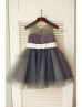 Gray Chiffon Tulle Slit Back Knee Length Flower Girl Dress